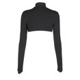 thumbnail image 3 of KOMOO Women Crop Tops Casual Long Sleeve Deep V Neck Tops Tie Up Cut Out Short Blouses, 3 of 7