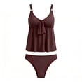 thumbnail image 5 of VEKDONE Women's Ruched Tankini Swimsuits Tummy Control Two Piece Bathing Suit V Neck Tie Front Flowy Swim Top with Bottoms Summer Beach Swimwear Brown L, 5 of 5