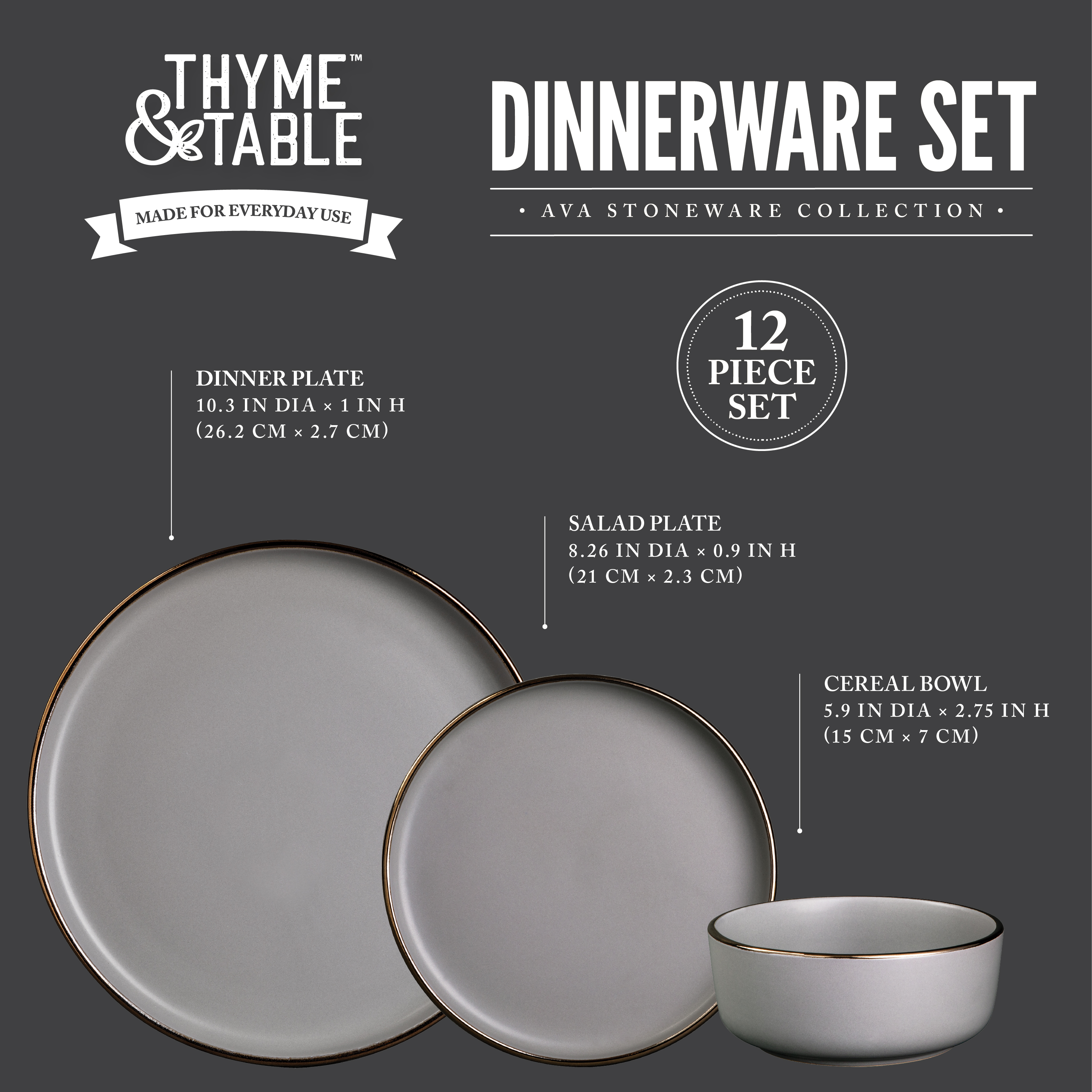 Thyme & Table Dinnerware Ava Stoneware, 12 Piece Set furniturezstore