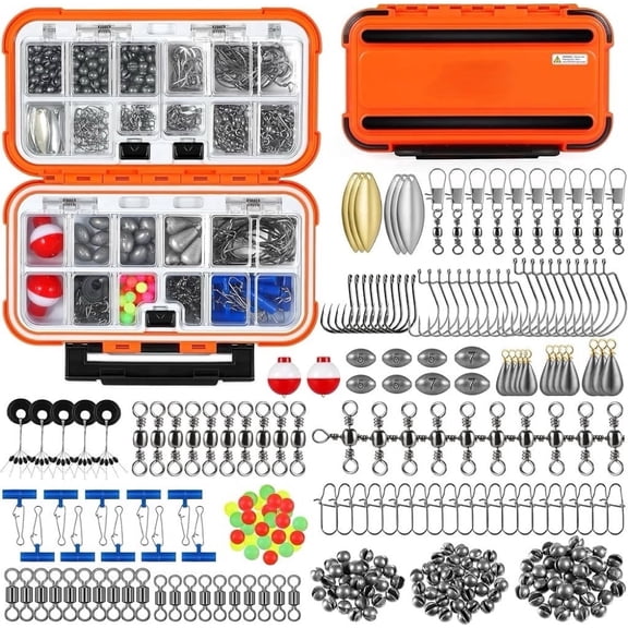 Riwcyla 253pcs Fishing Gear Accessories Kit, Fishing Tackle Box with Tackle Included, Fishing Hooks, Fishing Weights Sinkers, Spinner Blade, Fishing Equipment for Bass Trout Bluegill Crappie
