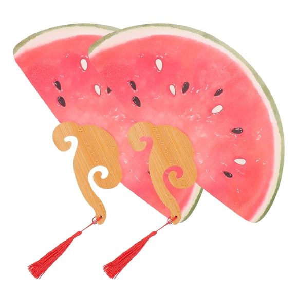 LOLIPPYY 2Pcs Portable Handheld Paddle Fan with Red Watermelon Print for Wedding and Summer