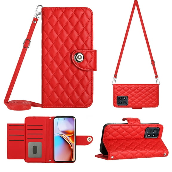 Mantto for Moto Edge Plus 2023 Case RFID Blocking Wallet Card Holder Leather PU Flip Cover Lanyard Crossbody Strap Women Girl Magnetic Clasp Kickstand for Motorola Moto Edge Plus 2023, Red