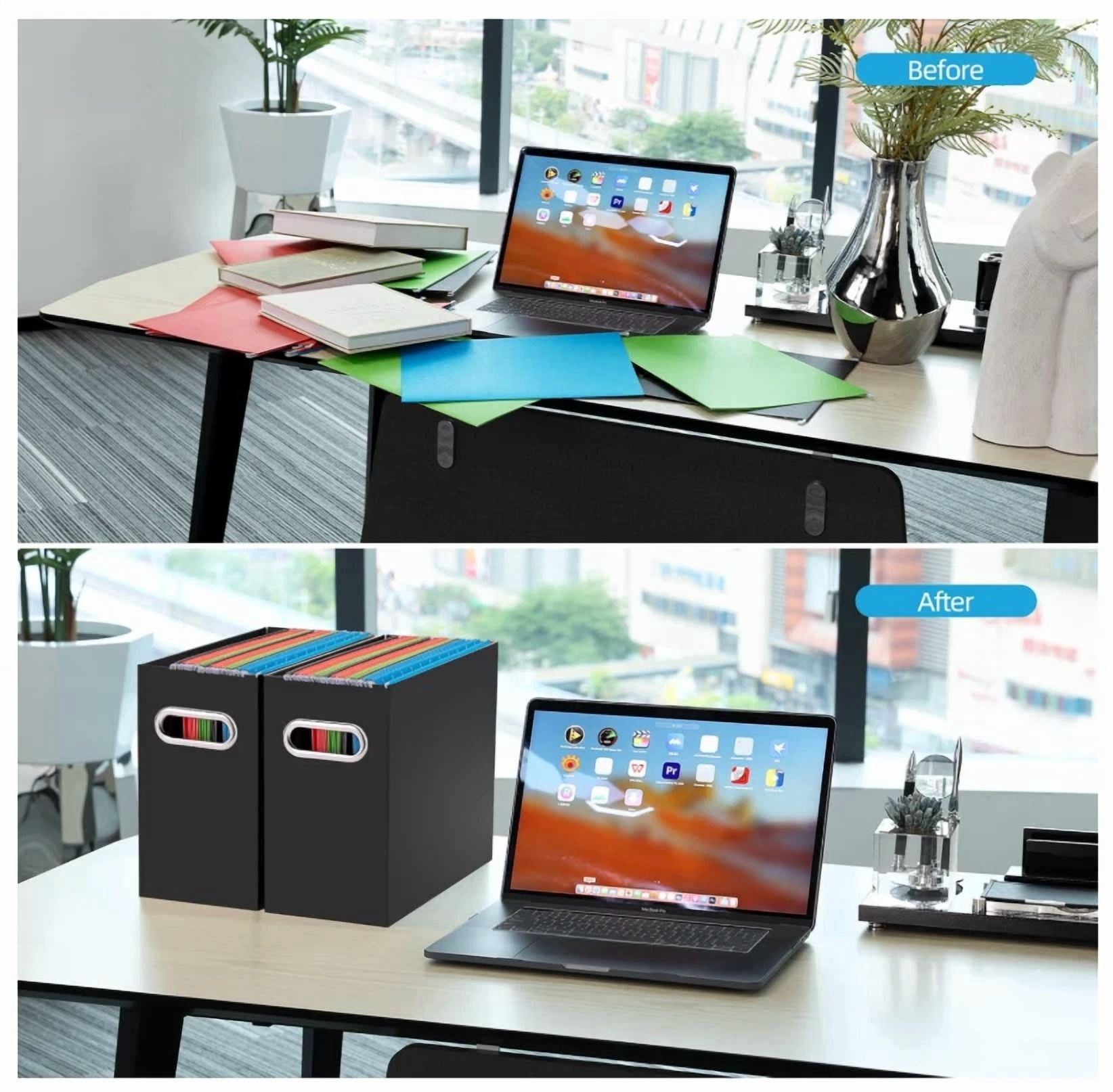 2 Packs Black File Organizer, Small Storage Box, Cardboard File Folder Organizer