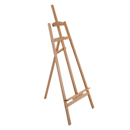 U.S. Art Supply 56" High Medium A-Frame Wood Easel, Lyre Style Studio - Artists Floor Stand, Sturdy Beechwood, Adjustable Height To 43" Canvas - Artwork Painting, Drawing, Sign Display Holder, Student
