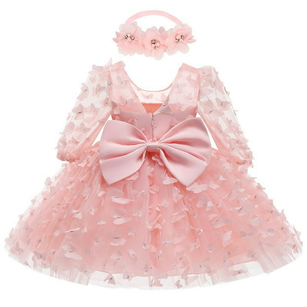 Odeerbi 3-24 Meses Niñas Mariposa Tul Vestidos Baby Shower Vestidos Con Cinta Lazo Algodón Fiesta de Cumpleaños Vestido de Manga Larga Empalme Vestido de Malla