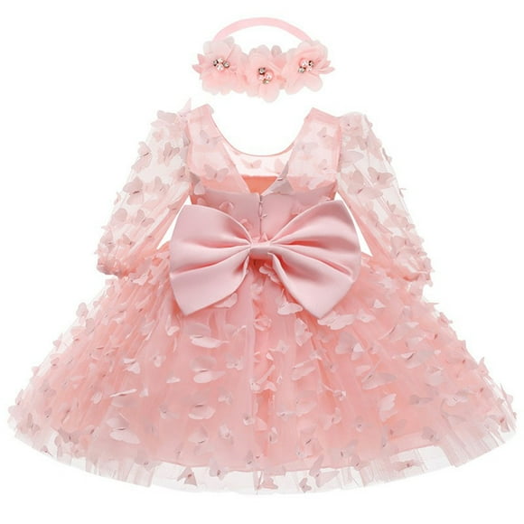 Odeerbi 3-24 Meses Niñas Mariposa Tul Vestidos Baby Shower Vestidos Con Cinta Lazo Algodón Fiesta de Cumpleaños Vestido de Manga Larga Empalme Vestido de Malla