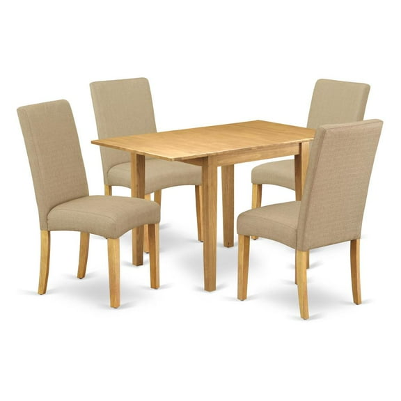 East West Furniture Norden 5-piece Wood Dining Set in Oak/Dark Khaki