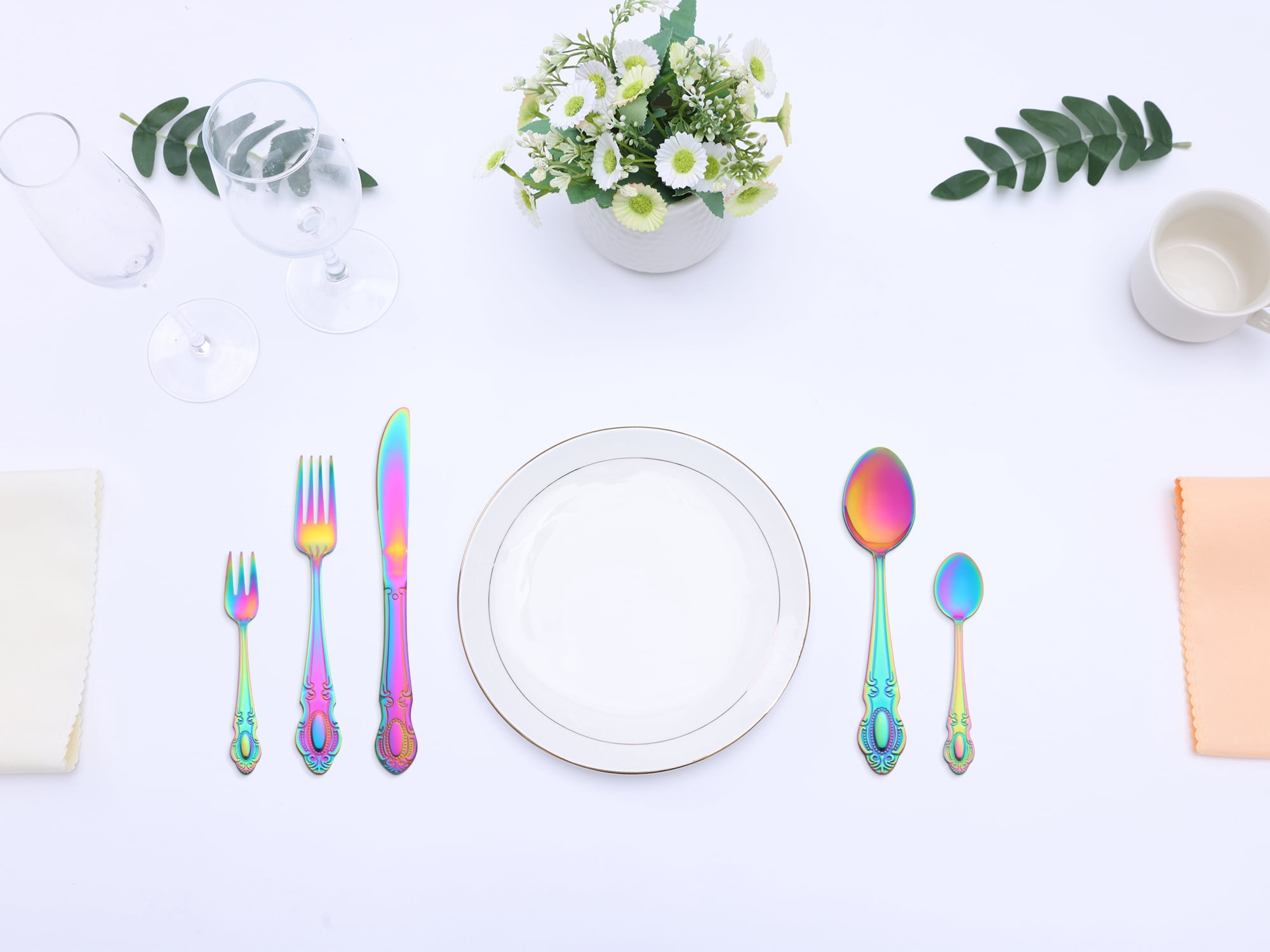 Unique Bargains 20 Piece Stainless Steel Flatware Set for Modern Cutlery Set Colorful