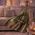 thumbnail image 6 of Christmas Pinecone Wreath Wood Plank Flannel Blanket, Cozy Rustic Sofa Throw for Farmhouse Fans and Hosts, Warm Bedroom Reading Nook Home Decor, Christmas Holiday Gift, 6 of 9