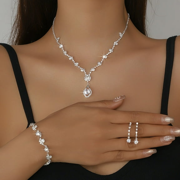 JUSIP Luxurious Elegance, an Exquisite Set of a Sparkling Water-Drop Necklace, Bracelet, And Earrings, Perfect for Brides And Wedding Accessories