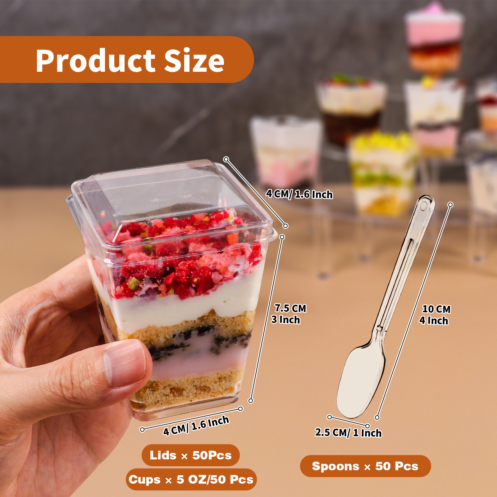 Srapwati 5 oz Mini Dessert Cups with Lids and Spoons, 150-Pack photo 3