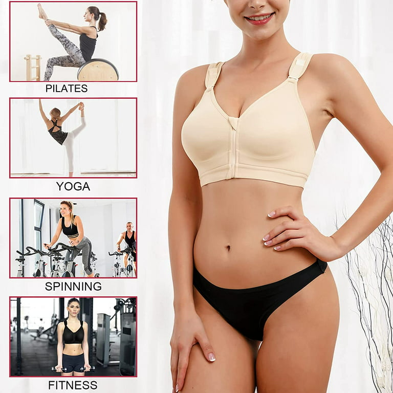 Gotoly Women Post-Surgical Bra Zip Front Post Surgery Sports Bras Racerback  Support Wireless Adjustable Straps(Beige XX-Large) 