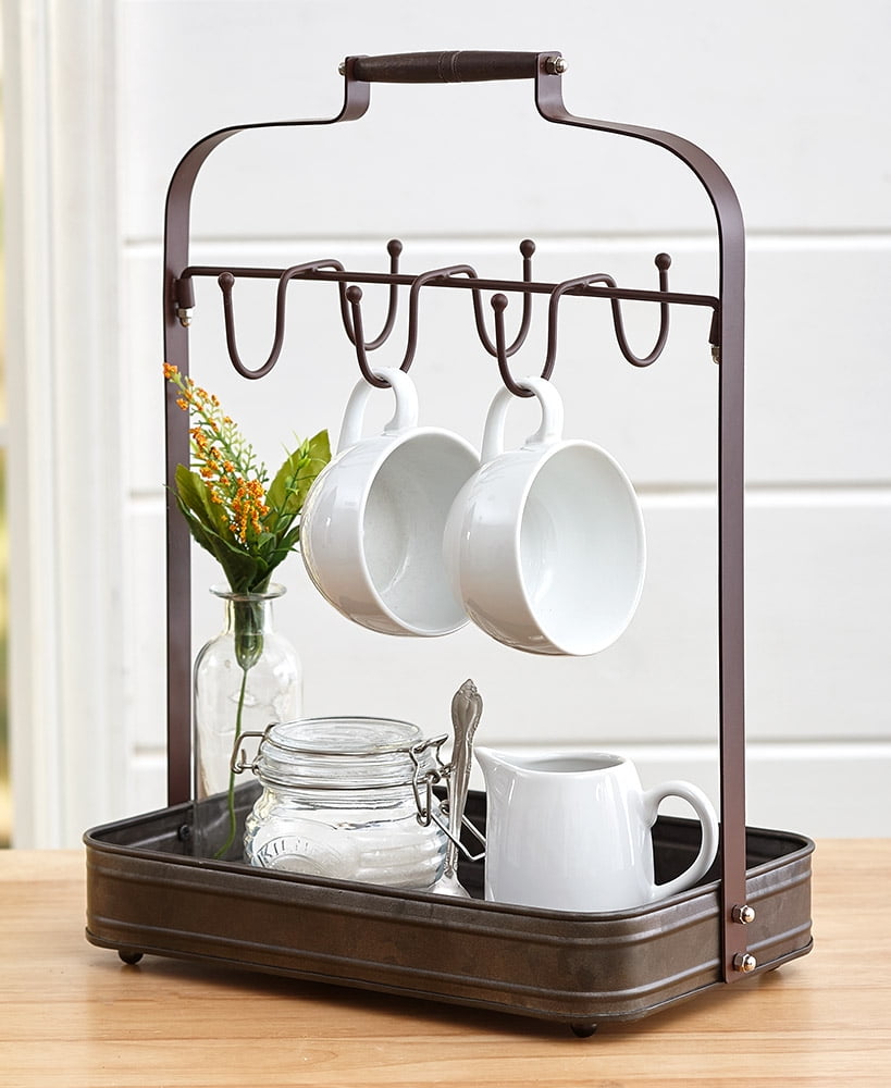 Farmhouse Coffee Mug Rack with Tray Farmhouse Coffee Mug