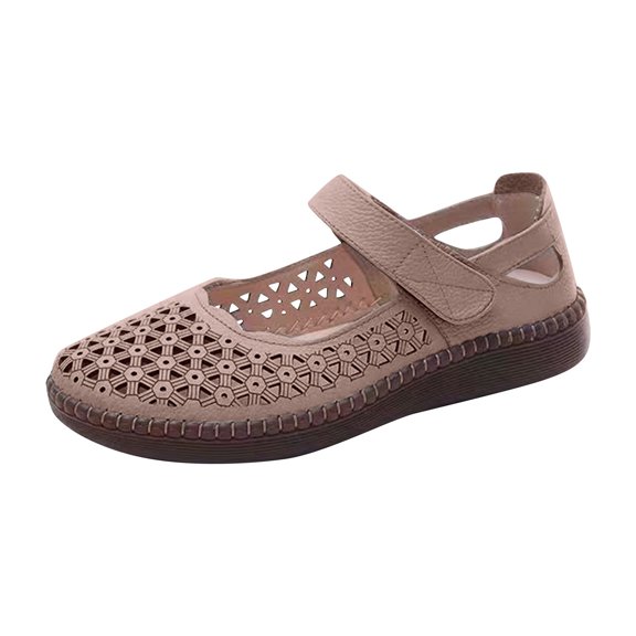CIENVNSTG Mesh Hollow Out Round Toe Ballet Flats for Women Bohemia Style Dressy Casual Shoes for Summer Beach Daily Wear Light Brown 35