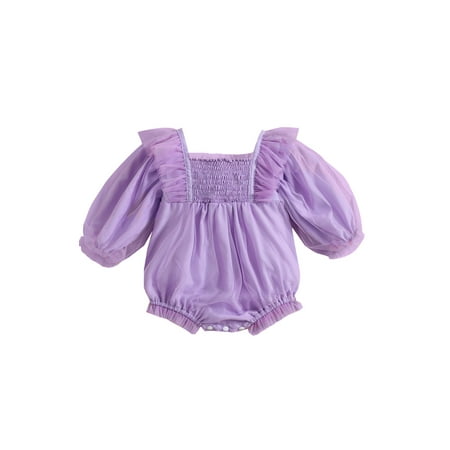

Canis Cute Baby Girl Romper with Ruffle Detail Long Sleeves and Square Neckline in Mesh Material