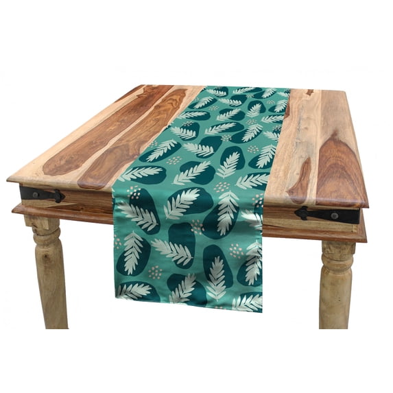 Exotic Table Runner, Design of Leafy and Brush Strokes Jungle Elements, Dining Room Kitchen Rectangular Runner, 3 Sizes, by Ambesonne