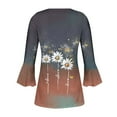 thumbnail image 5 of CYMMPU Fall Fashion Shirts 3/4 Sleeve Tunic Tops Loose Fit Button V Neck Flare Sleeve Spring Tops Floral Pattern Blouses for Women Dressy Casual Empire Waist A Line T-Shirts M, 5 of 5