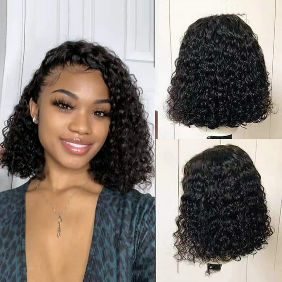 XIAQUJ Short Bob Wigs Lace Front Human Hair Wigs for Black Women Curly Wigs with Baby Hair Plucked Natural Hairline Wigs Black