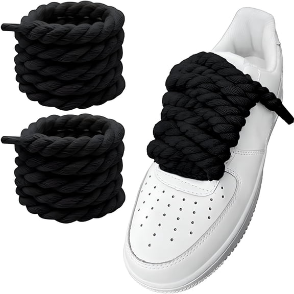 TELOLY Cotton Rope Shoelaces, 10Mm Thick, 140Cm Length for Shoes, Boot Laces, Elastic Laces, Ideal Thick Rope for Sneakers(Black)