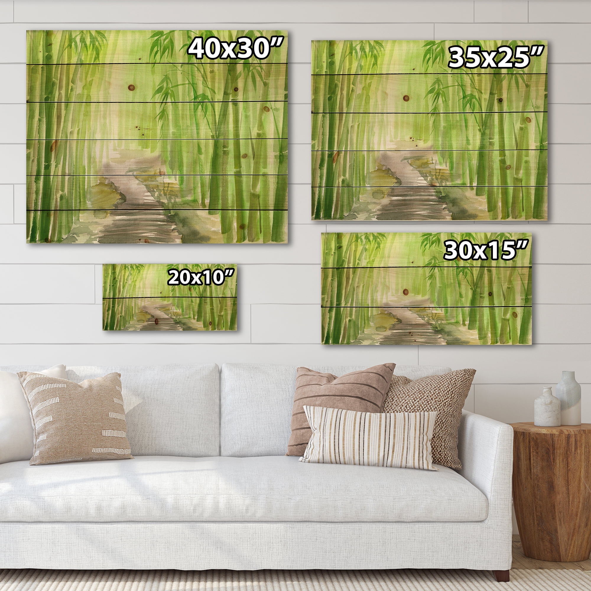 Designart 'Path in Green Bamboo Forest' Traditional Print on Natural Pine Wood