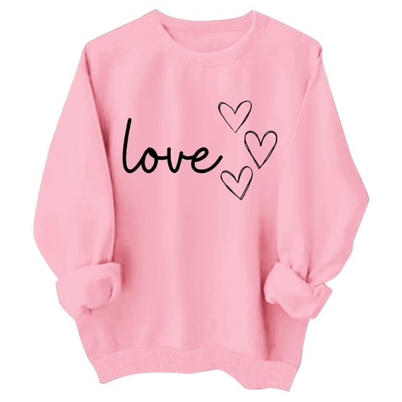 VNKIDY Girls Boys Kids Valentine's Day Sweatshirt Minimalist Letter Heart Pattern Prints Long Sleeve Crewneck Loose Fit Pullover For Daily Casual Holiday Outdoor Activities Cozy Top
