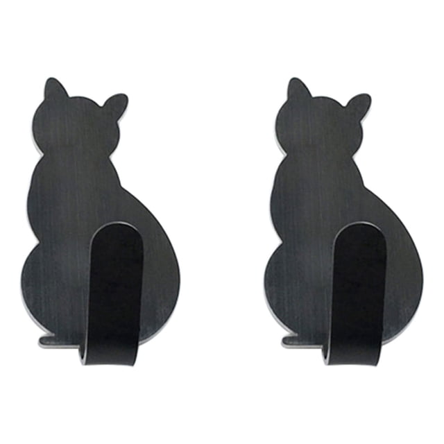 Visland 2Pcs Hook Sturdy Strong Adhesive Cat Design Stainless Steel Sticky Hook for Kitchen