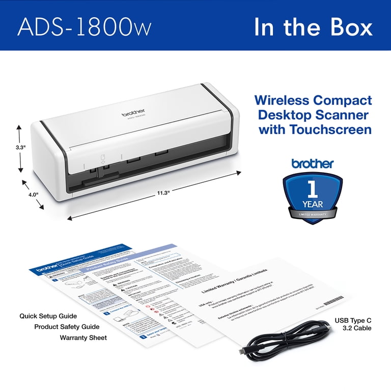 Brother ADS-1800W Wireless Desktop Scanner with 2.8