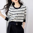 thumbnail image 5 of Casual Black And White Striped Long Sleeve Cardigan Sweater White XL YIWEI, 5 of 5