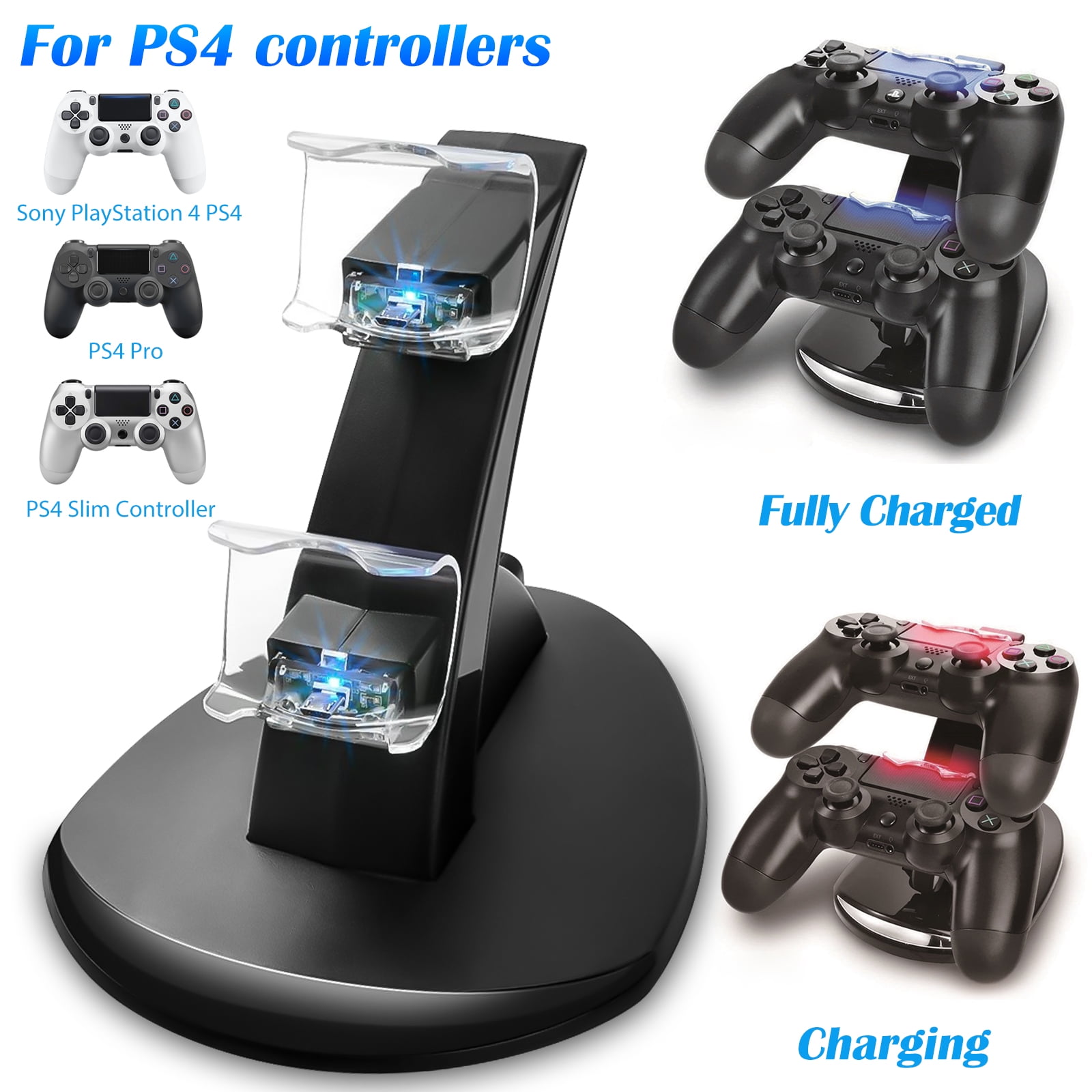 Playstation REYTID PS4 Slim Vertical Dual Cooling Pad Plus 2 x USB Charging Ports Charge Station Cooler USB Wireless Controller Black