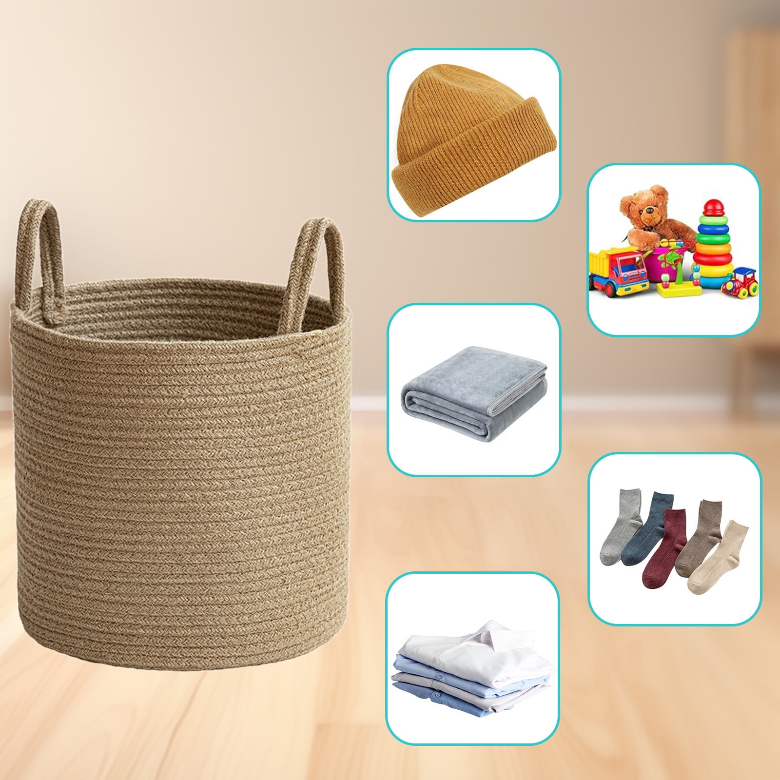 EARKITY Woven Baskets, Laundry Basket, Laundry Hamper, Wicker Laundry Basket, Cotton Rope Blanket Basket, Collapsible Basket With Handles for Blankets, Toys, Clothes, Shoes