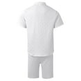 thumbnail image 5 of Fgnfyis European Solid Color Jacquard Short Sleeved Shirt Shorts Men Casual Loose Comfortable Business Trade Loose Trend Two Piece Set 2 Piece Sets for Men White XXL, 5 of 6