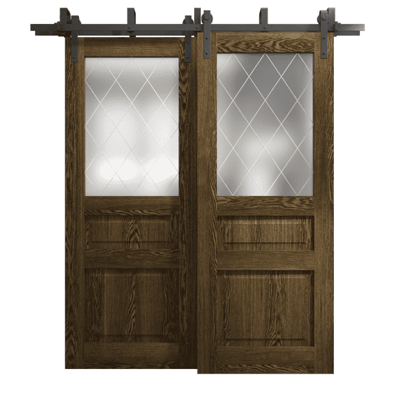 Sliding Closet Barn Bypass Doors 36 x 80 inches | Ego 5011 Marble Oak | Modern 6.6ft Rails Hardware Set | Wood Solid Bedroom Wardrobe Doors