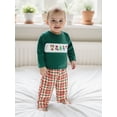 thumbnail image 6 of Toddler Baby Girl Christmas Outfit Santa Claus Embroidery Crewneck Long Sleeve Pullover Sweatshirt and Plaid Pants 2Pcs Fall Winter Clothes Set, 6 of 8