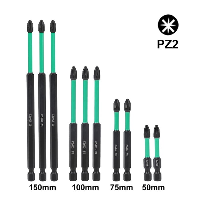 10Pcs Pz2 Magnetic Driver Bits Heavy Duty Long Pozidriv Hex Screwdriver Bit Set Hex Shank Screw Driver Long Pozidriv Screwdriver