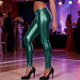 thumbnail image 4 of LEKWK Leather Pants for Women Slim Fit High Waisted Leggings Faux Leather Pants Shiny Metallic Pants for Clubwear Night Out Party Wear Outfits, 4 of 7
