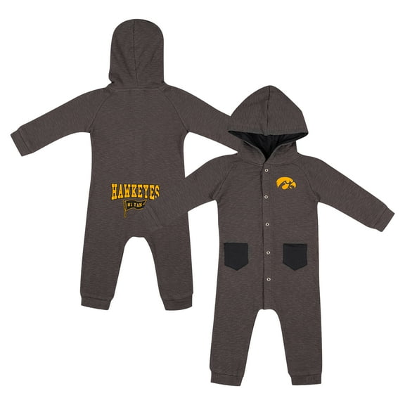 Newborn & Infant Colosseum Charcoal Iowa Hawkeyes Zando-Zan Waffle Full-Snap Hooded Romper