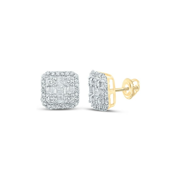 14kt Yellow Gold Mens Baguette Diamond Square Earrings 1/2 Cttw