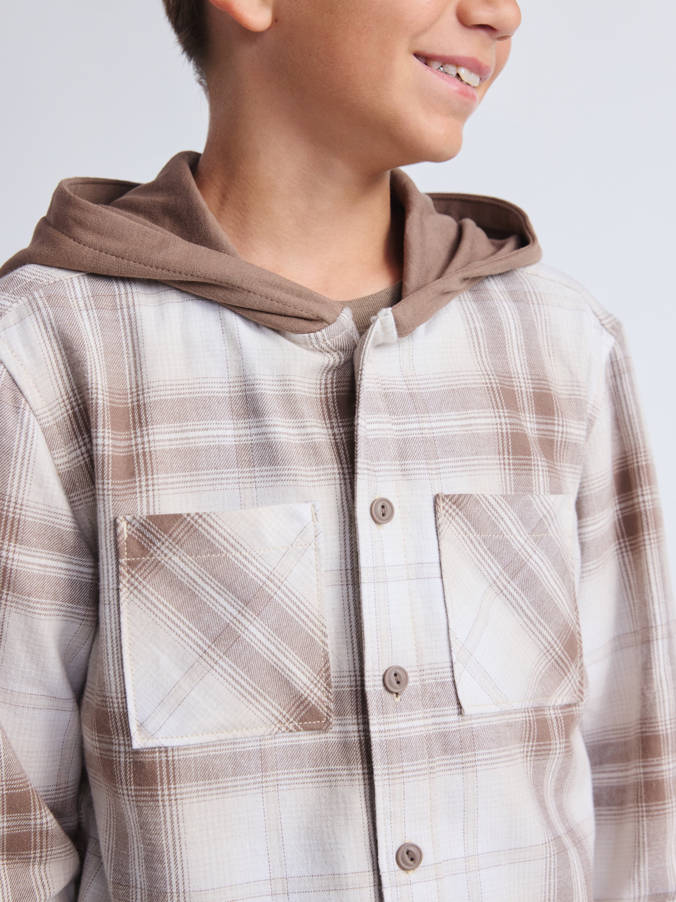 Weekend Academy Boys Hooded Flannel Shacket, Sizes 4-18