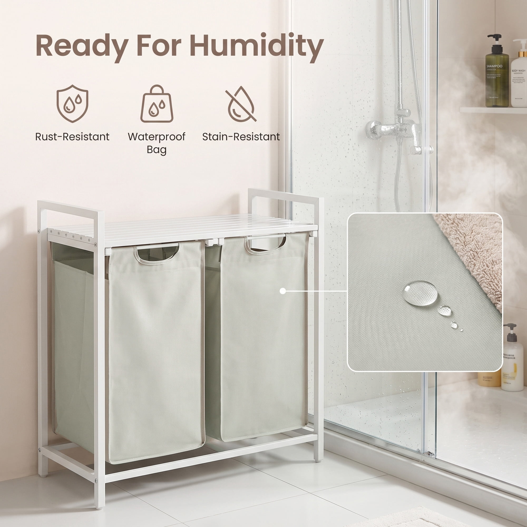 Ledrem Laundry Sorter with 2 Removable Bags and Storage Shelf, 2-Compartment Organization, White