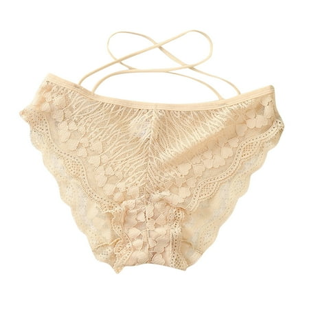 

iOPQO womens underwear Women s Cross Lace Panties Women s Transparent Lace Briefs Beige XL
