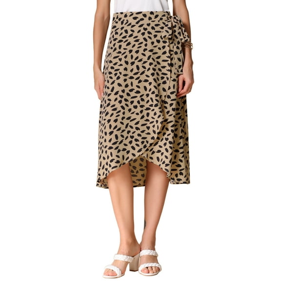 DARING DIVA Women's Tie Front Split Floral Wrap Midi Skirts S Khaki