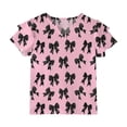 thumbnail image 6 of Girls Summer Shirts Casual Cute Ruffle Sleeve V-Neck T Shirts Loose Fit Tee Tops Fashion Bow Knot Print Tops Blouses Watermelon Red 10-11Y, 6 of 6
