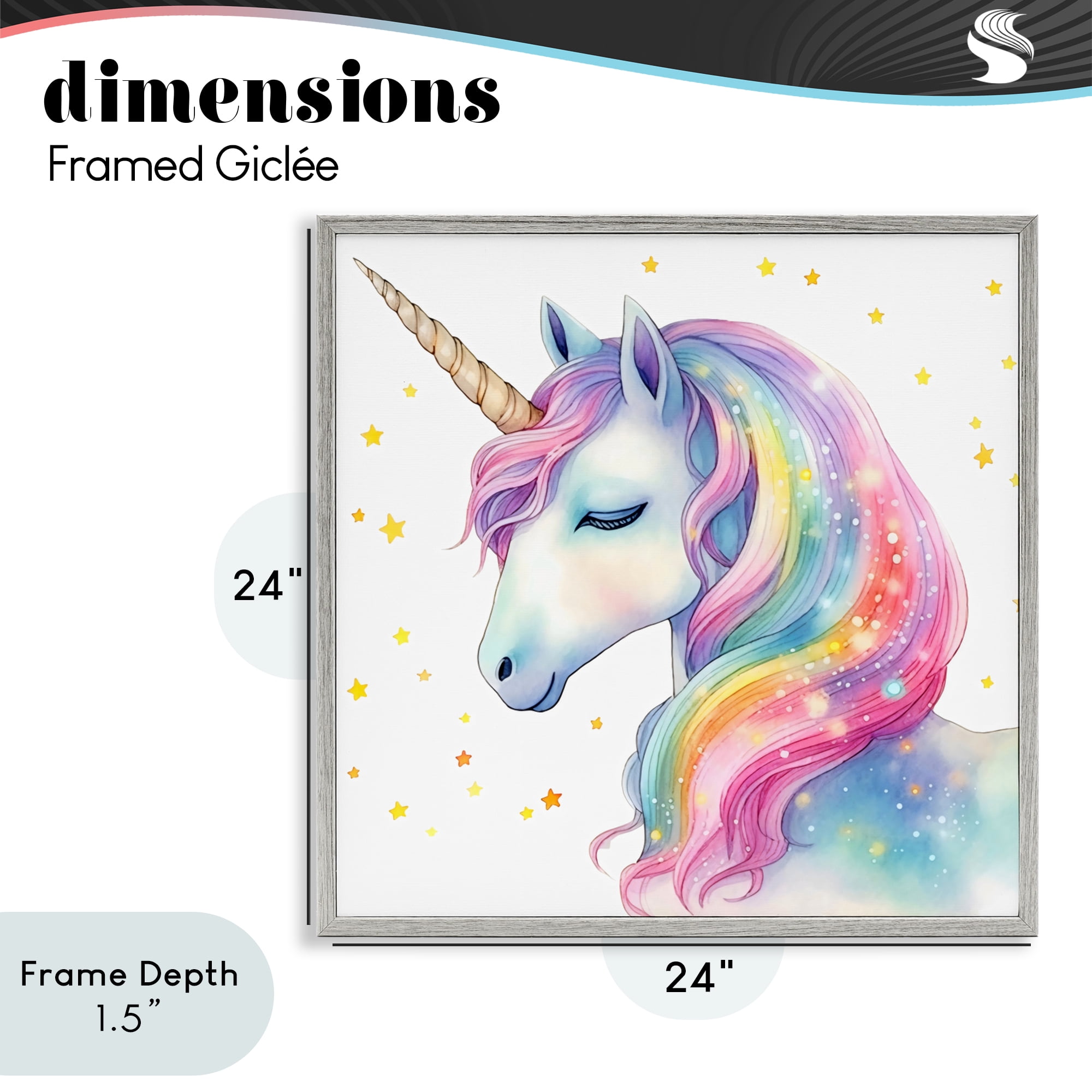 Stupell Industries Enchanted Rainbow Mane Unicorn Gray Framed Giclee Art, design by Creative Studio