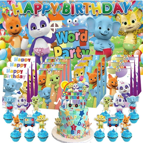 Word Party Goodie Bags Treat Candy Decorations Party Favor Supplies Birthday Cake Topper Backdrop Banner