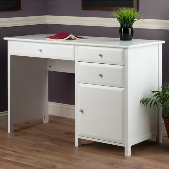 Contemporary Home Living 3-Drawer Wood Writing Desk with Cabinet - 47.25" - White