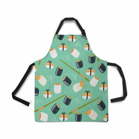 ASHLEIGH Adjustable Bib Apron for Women Men Girls Chef with Pockets Sushi Seamless Novelty Kitchen Apron for Cooking Baking Gardening Pet Grooming (Best Sushi On Seamless)