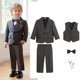 thumbnail image 3 of Vestido de cumpleaños lujoso de color caqui para niños, chaqueta con flores para niños, chaleco, pantalones, collar con pajarita, traje de fotografía de 5 uds., conjunto de boda para niños, 3 of 5