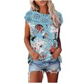 thumbnail image 2 of up to 60% off Gifts Usmixi Shirts for Women Sexy Lace Patchwork Hollow out Loose Fit Pleated Hem Tee Tops Summer Trendy Floral Short Sleeve Round Neck Ladies Blouses Light Blue XXL, 2 of 5