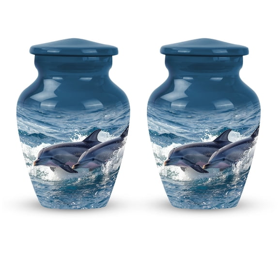 Dolphin Duo Dynamics - Cremation Cremation Urn - Mosaic Urns For Human Ashes Adult - Memorial Urn - Funeral Cremation Urns For Ashes - Companion Urn (Size-3inch,2pcs)