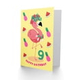 thumbnail image 2 of Kawaii Flamingo 9th Birthday Greetings Card Plus Envelope Blank inside, 2 of 3